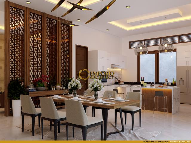 Desain Ruang Makan dan Dapur Rumah Villa Bali 1 Lantai Bapak Jon di Pekanbaru, Riau