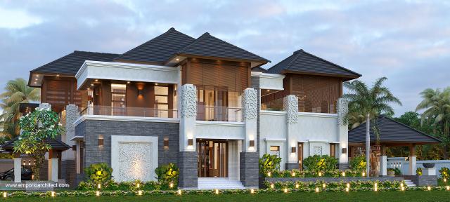 Desain Tampak Samping Rumah Villa Bali 2 Lantai Bapak BKT di Yogyakarta