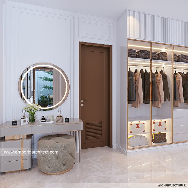 Desain Walk In Closet Rumah Villa Bali 2 Lantai Ibu R di Cinere, Depok