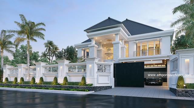 Desain Tampak Depan Dengan Pagar Rumah Villa Bali 2 Lantai Bapak Ferry di Pekanbaru, Riau