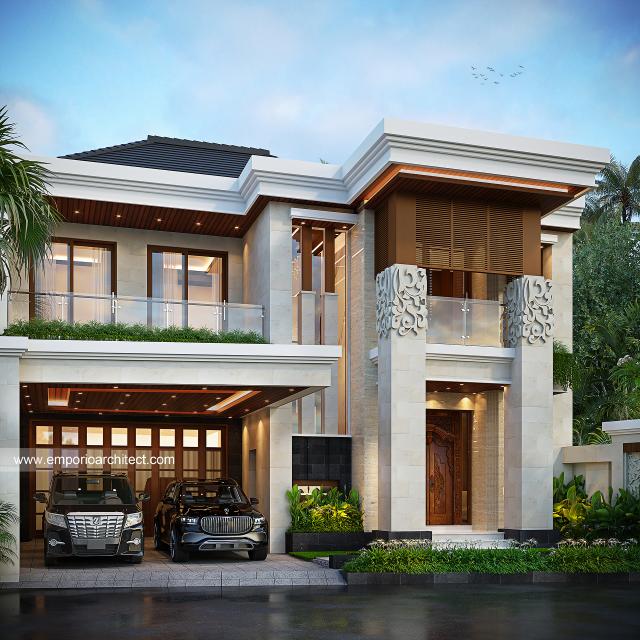 Desain Tampak Depan 2 Rumah Villa Bali 2 Lantai Bapak RMT di Pati, Jawa Tengah