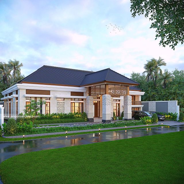 Desain Tampak Depan 2 Rumah Villa Bali 2 Lantai Ibu CLT di Bengkulu