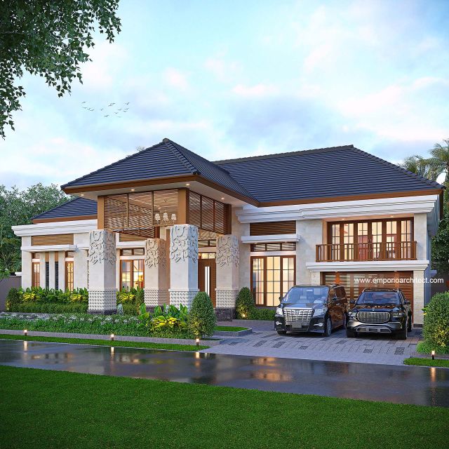 Desain Tampak Depan 3 Rumah Villa Bali 2 Lantai Ibu CLT di Bengkulu