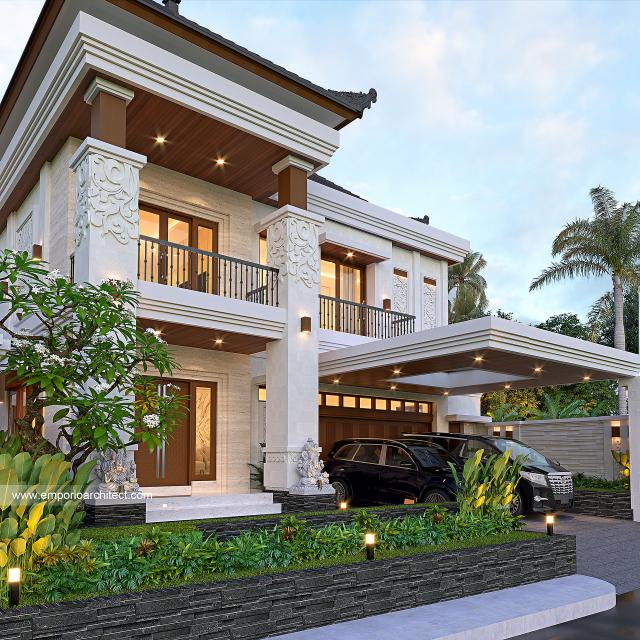 Desain Tampak Detail Depan Rumah Villa Bali 2 Lantai Ibu Mieke di Badung, Bali