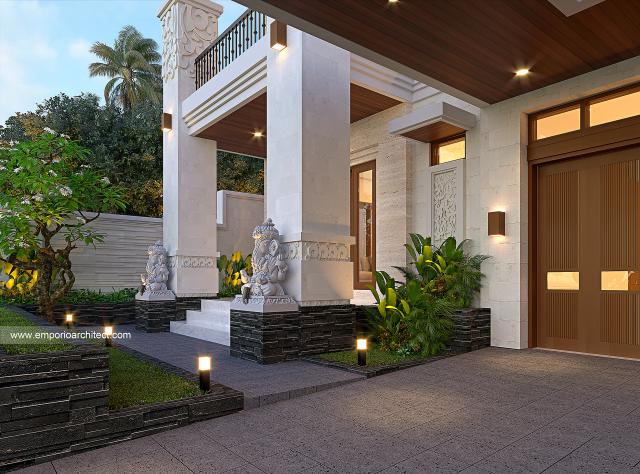 Desain Tampak Detail Depan 2 Rumah Villa Bali 2 Lantai Ibu Mieke di Badung, Bali