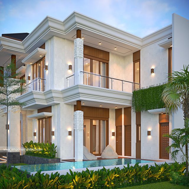 Gambar 1 Desain Rumah Villa Bali 2 Lantai Ibu EPT di  Bintaro, Jakarta Selatan