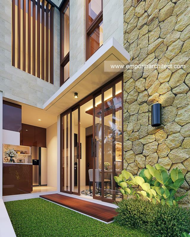 Desain Tampak Detail Belakang Rumah Villa Bali 2 Lantai Ibu MDN di Cinere, Depok