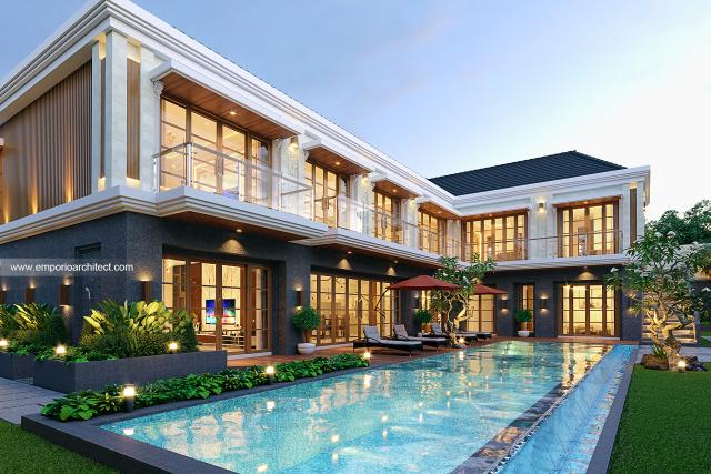 Desain Tampak Detail Samping 3 Rumah Villa Bali 2 Lantai Bapak HNR di Palembang