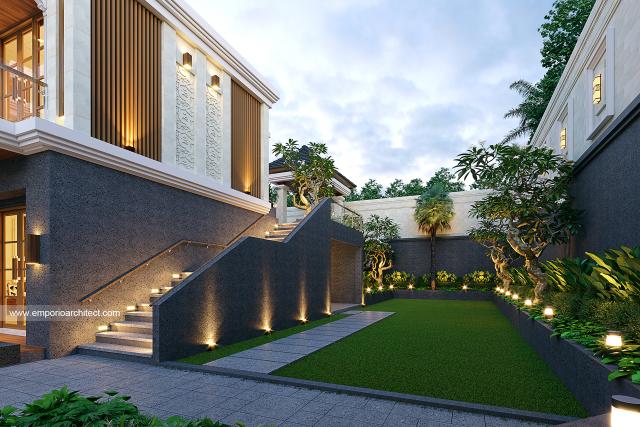 Desain Tampak Detail Samping Rumah Villa Bali 2 Lantai Bapak HNR di Palembang