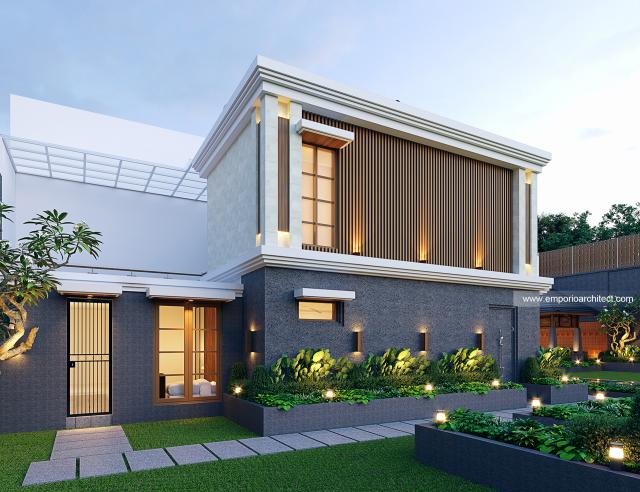 Desain Tampak Belakang Rumah Villa Bali 2 Lantai Bapak HNR di Palembang