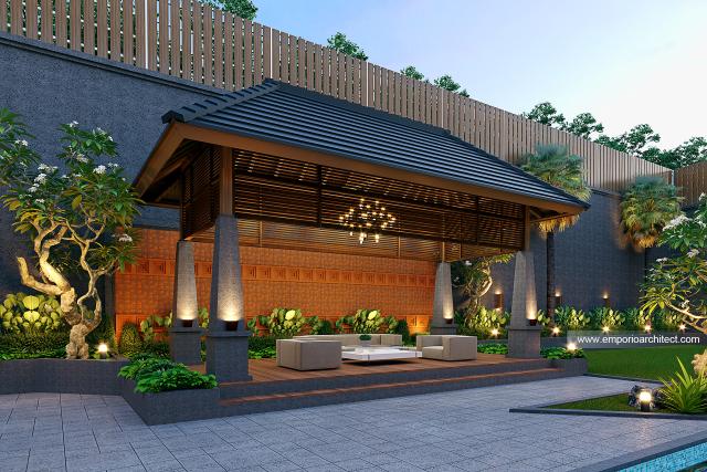 Desain Tampak Detail Samping 2 Rumah Villa Bali 2 Lantai Bapak HNR di Palembang