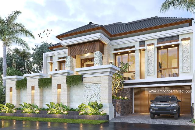 Desain Rumah Villa Bali 2 Lantai Ibu SR di Bekasi, Jawa Barat - Tampak Depan