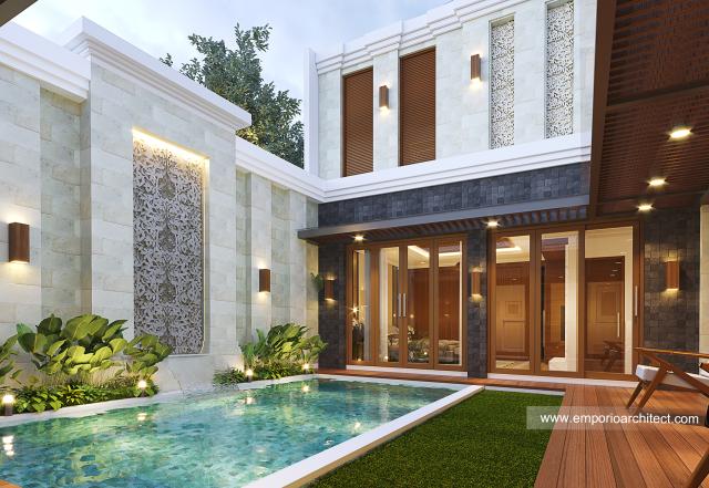 Desain Tampak Detail Belakang Rumah Villa Bali 2 Lantai Ibu SR di Bekasi, Jawa Barat