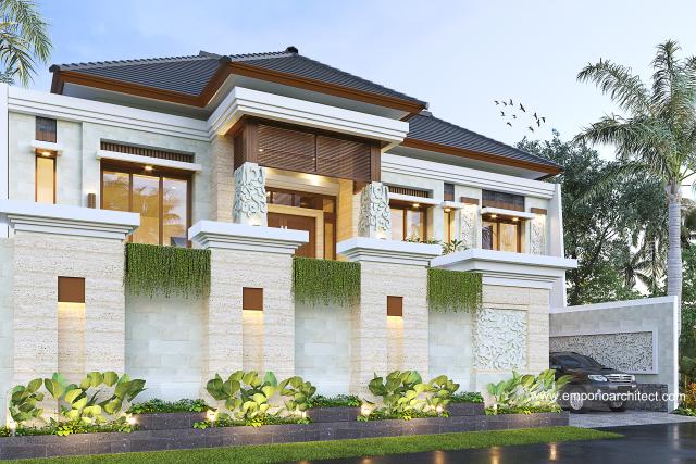 Desain Tampak Depan 2 Rumah Villa Bali 2 Lantai Ibu SR di Bekasi, Jawa Barat