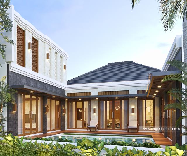 Desain Tampak Belakang Rumah Villa Bali 2 Lantai Ibu SR di Bekasi, Jawa Barat