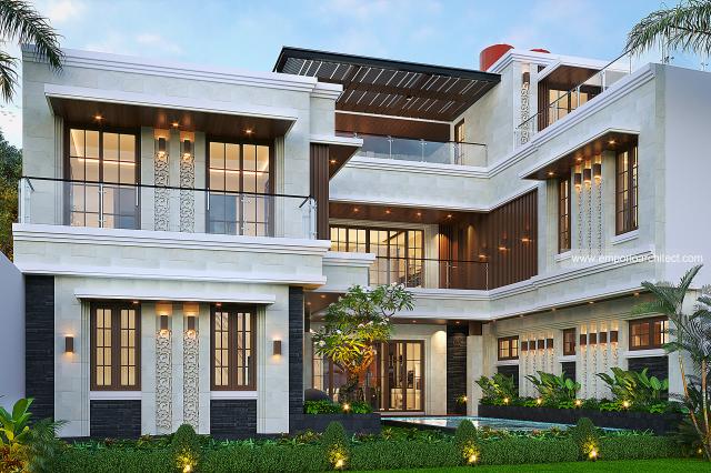 Desain Tampak Belakang Rumah Villa Bali 2 Lantai Ibu FTR di Bandung