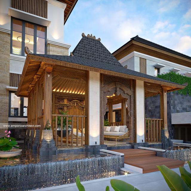 Desain Tampak Detail Joglo Rumah Villa Bali 2 Lantai Ibu UK di Bogor