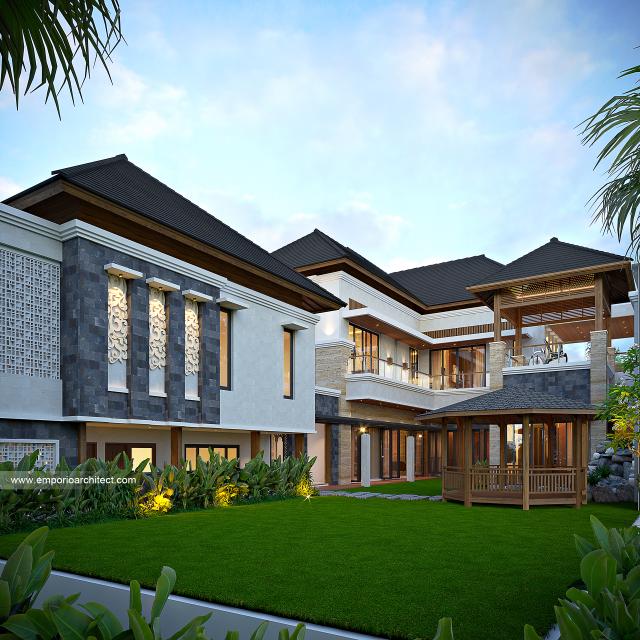 Desain Tampak Belakang Rumah Villa Bali 2 Lantai Ibu UK di Bogor