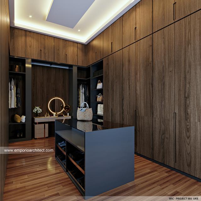 Desain Walk In Closet Rumah Villa Bali 2 Lantai Ibu UK di Bogor