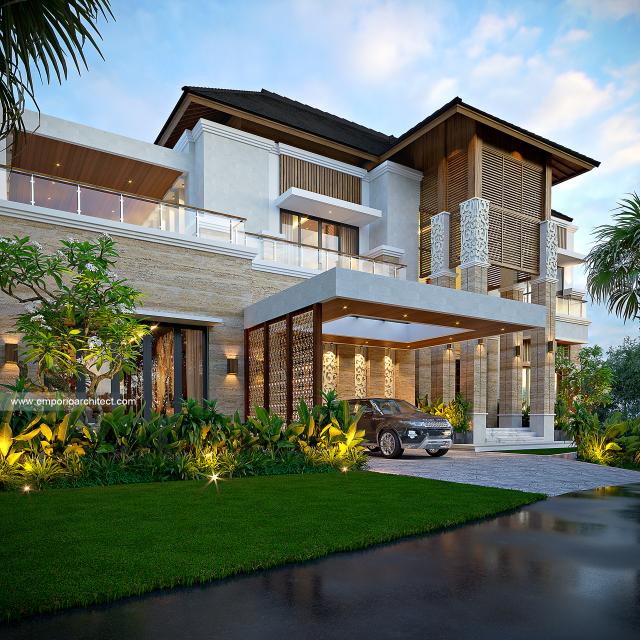 Desain Tampak Samping Rumah Villa Bali 2 Lantai Ibu UK di Bogor