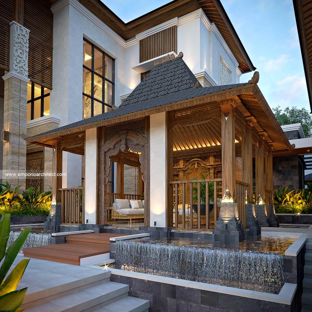 Desain Tampak Detail Joglo Rumah Villa Bali 2 Lantai Ibu UK di Bogor