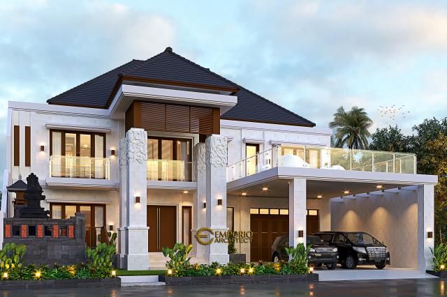 Desain Tampak Depan 2 Rumah Villa Bali 2 Lantai Bapak Made Astawa di Cinere, Depok