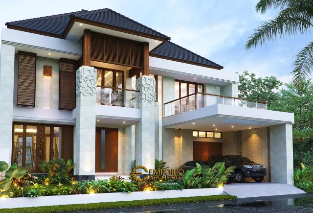 Desain Rumah Villa Bali 2 Lantai Bapak Andi di Bandung, Jawa Barat - Tampak Depan