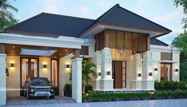 Desain Tampak Depan 2 Rumah dan Toko Villa Bali 2 Lantai Bapak ESF di Pasuruan, Jawa Timur