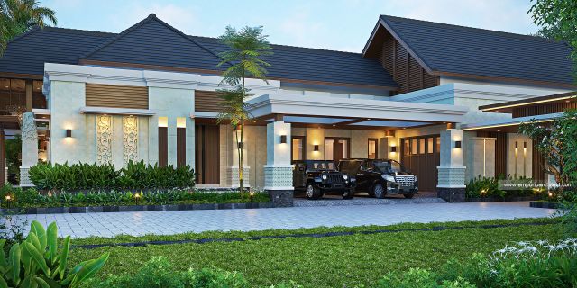 Desain Tampak Samping Rumah dan Toko Villa Bali 2 Lantai Bapak ESF di Pasuruan, Jawa Timur