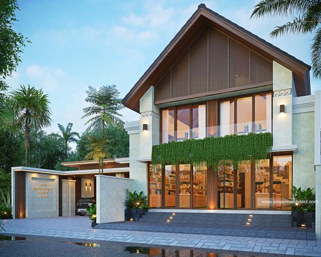 Desain Tampak Belakang Kiri Toko Villa Bali 2 Lantai Bapak ESF di Pasuruan, Jawa Timur