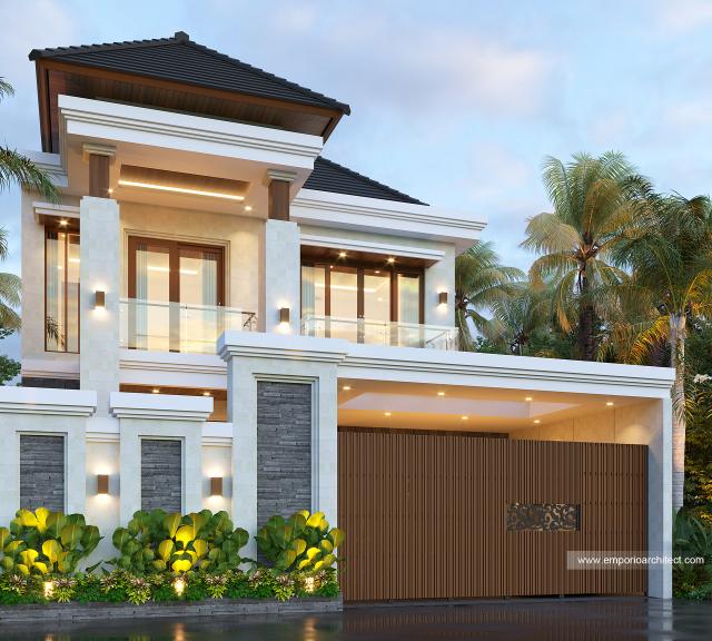 Desain Tampak Depan Dengan Pagar Rumah Villa Bali 2 Lantai Bapak NGS di Denpasar, Bali