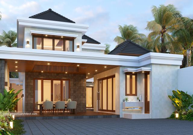 Desain Tampak Belakang Rumah Villa Bali 2 Lantai Bapak NGS di Denpasar, Bali