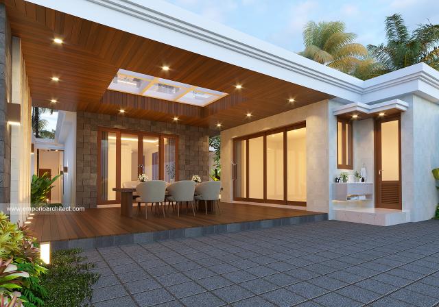 Desain Tampak Detail Belakang Rumah Villa Bali 2 Lantai Bapak NGS di Denpasar, Bali