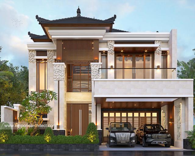 Desain Tampak Depan 3 Rumah Villa Bali 2 Lantai Ibu LNA II di Bandung, Jawa Barat