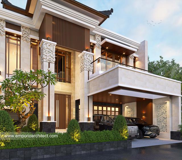 Desain Tampak Depan 5 Rumah Villa Bali 2 Lantai Ibu LNA II di Bandung, Jawa Barat