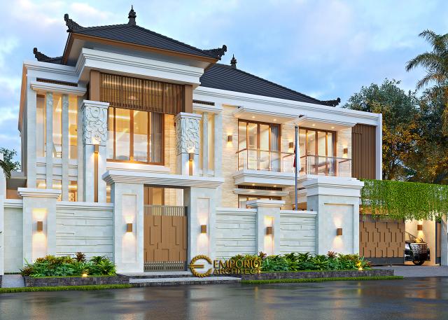 Desain Tampak Depan Dengan Pagar Rumah Villa Bali 2 Lantai Ibu FTR di Bekasi, Jawa Barat