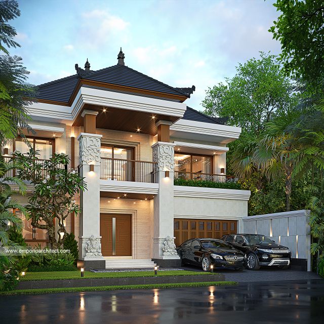 Desain Tampak Depan Rumah Villa Bali 2 Lantai Ibu EKD di NTB (Nusa Tenggara Barat)