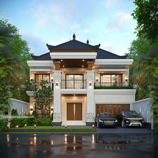 Desain Tampak Depan 3 Rumah Villa Bali 2 Lantai Ibu EKD di NTB (Nusa Tenggara Barat)