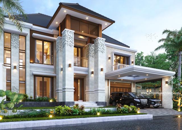 Desain Rumah Villa Bali 2 Lantai Bapak Erik di Malang, Jawa Timur - Tampak Depan