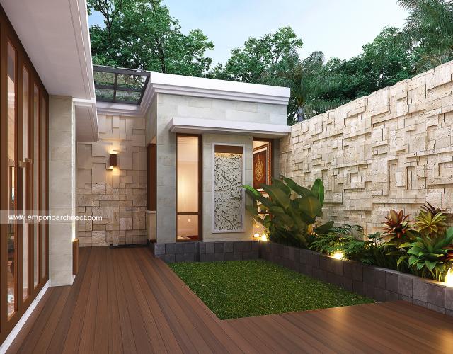 Desain Tampak Detail Belakang Rumah Villa Bali 2 Lantai Bapak Erik di Malang, Jawa Timur