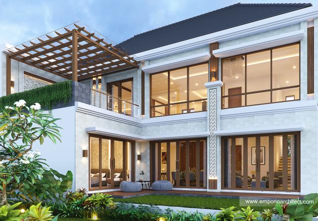 Desain Tampak Belakang Rumah Villa Bali 2 Lantai Bapak Erik di Malang, Jawa Timur