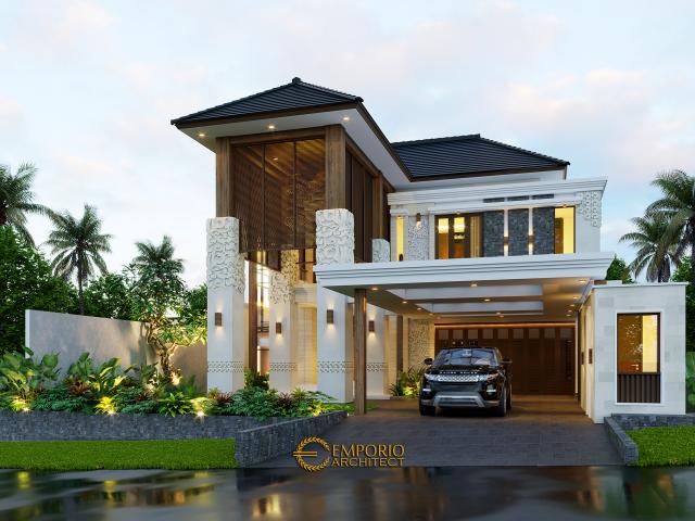 Desain Tampak Depan 2 Rumah Villa Bali 2 Lantai Bapak Reno di Bandung, Jawa Barat