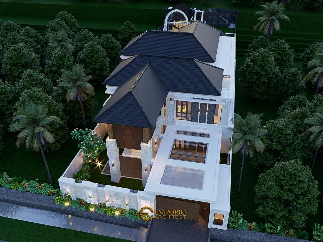 Desain Master Plan Tampak Depan Rumah Villa Bali 2 Lantai Bapak Reno di Bandung, Jawa Barat