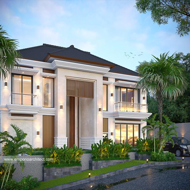 Desain Tampak Depan 2 Rumah Villa Bali 2 Lantai Bapak HRY di Depok