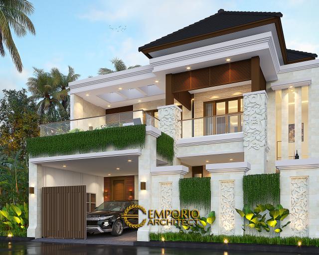 Desain Tampak Depan Dengan Pagar Rumah Villa Bali 2 Lantai Bapak Bayu di Denpasar, Bali