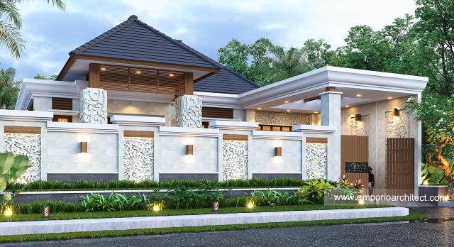 Desain Tampak Depan Dengan Pagar Rumah Villa Bali 2 Lantai Bapak IST di Lubuklinggau, Sumatera Selatan