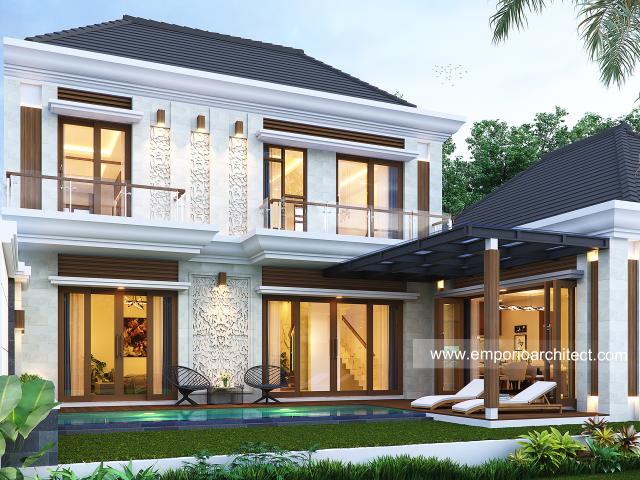 Desain Tampak Belakang Rumah Villa Bali 2 Lantai Bapak IST di Lubuklinggau, Sumatera Selatan