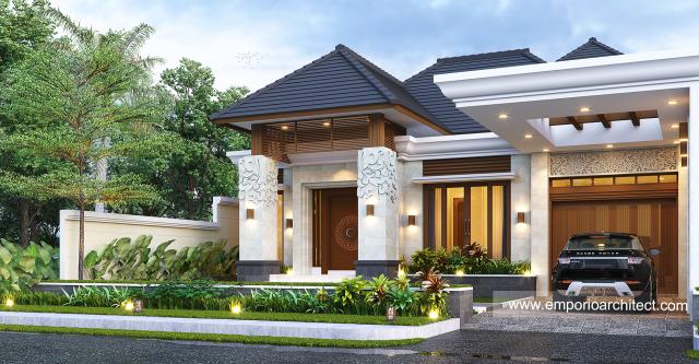 Desain Tampak Depan 2 Rumah Villa Bali 2 Lantai Bapak IST di Lubuklinggau, Sumatera Selatan