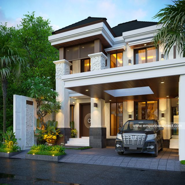 Desain Tampak Depan 2 Rumah Villa Bali 2 Lantai Bapak DDT di Malang