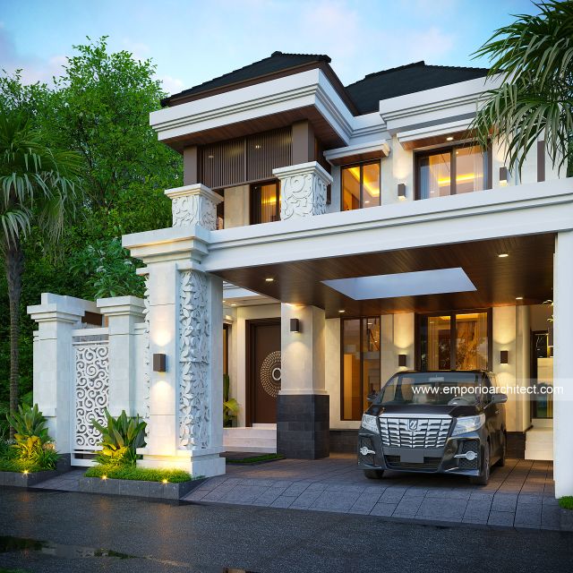 Desain Tampak Depan Dengan Pagar Rumah Villa Bali 2 Lantai Bapak DDT di Malang